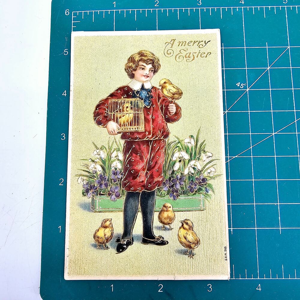 1908 Antique Vintage A Merry Easter Peeps Greetings Holiday Post card Posted - Picture 5 of 5